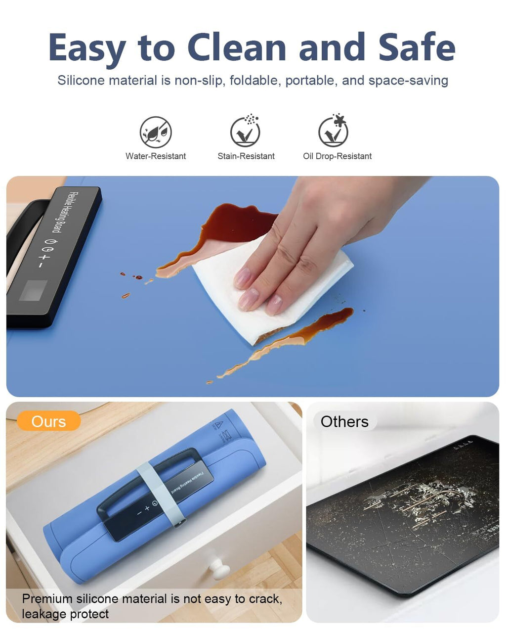 Electric Food Warming Mat for Countertop – Portable Silicone Warming Tray with 7 Temperature Levels, 24H Timer & Safety Lock