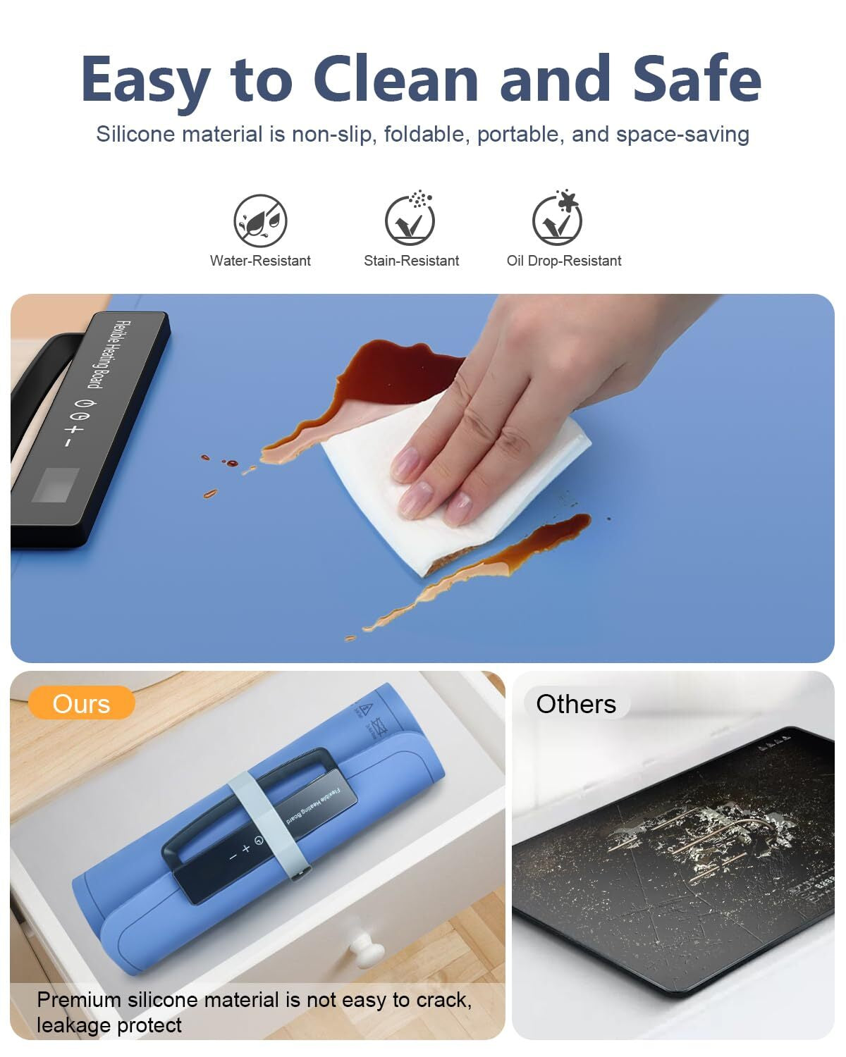 Electric Food Warming Mat for Countertop – Portable Silicone Warming Tray with 7 Temperature Levels, 24H Timer & Safety Lock