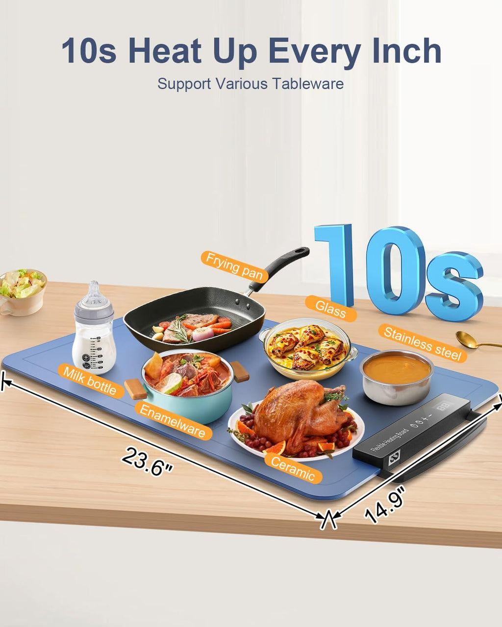 Electric Food Warming Mat for Countertop – Portable Silicone Warming Tray with 7 Temperature Levels, 24H Timer & Safety Lock