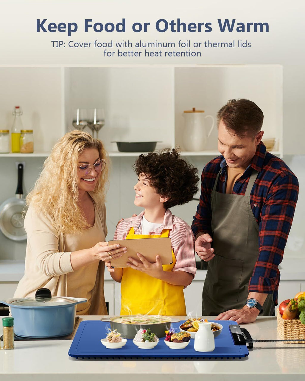 Electric Food Warming Mat for Countertop – Portable Silicone Warming Tray with 7 Temperature Levels, 24H Timer & Safety Lock