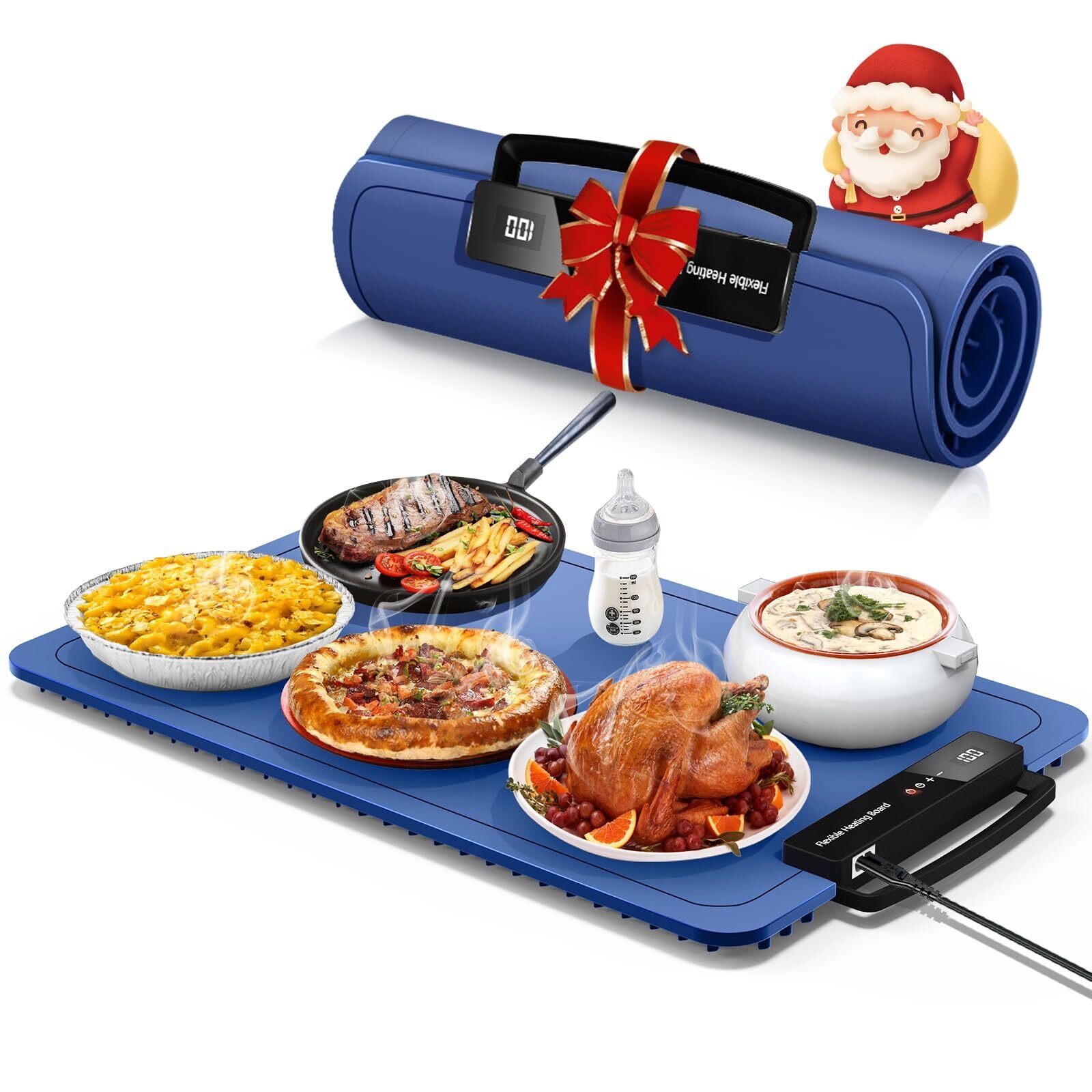 Electric Food Warming Mat for Countertop – Portable Silicone Warming Tray with 7 Temperature Levels, 24H Timer & Safety Lock